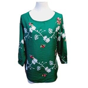 Ana  Rose Women's Bohemian Green  Embroidered Blouse Size Medium